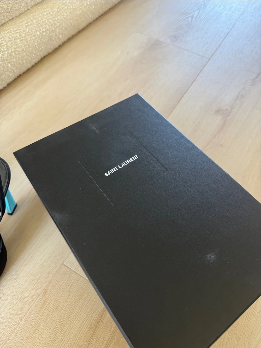 Saint Laurent Black Slingback Pumps with Turquoise Heel - Picture 5 of 6